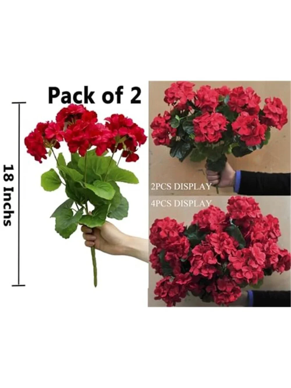 Artificial Geranium Flowers Faux Outdoor Potted Plants UV Resistant Set Of 2